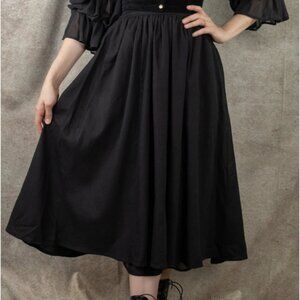 Black Cotton Midi Skirt